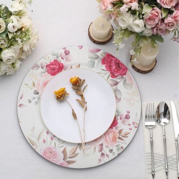 CHARGER PLATE - 6 pack:  13" Rose Flower Design Plastic Charger Plates - Picture 9 of 15